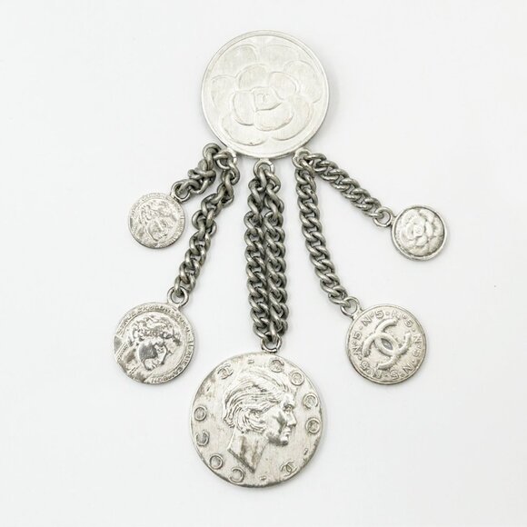 Chanel Rare Rustic Silver CC COCO Coin Brooch